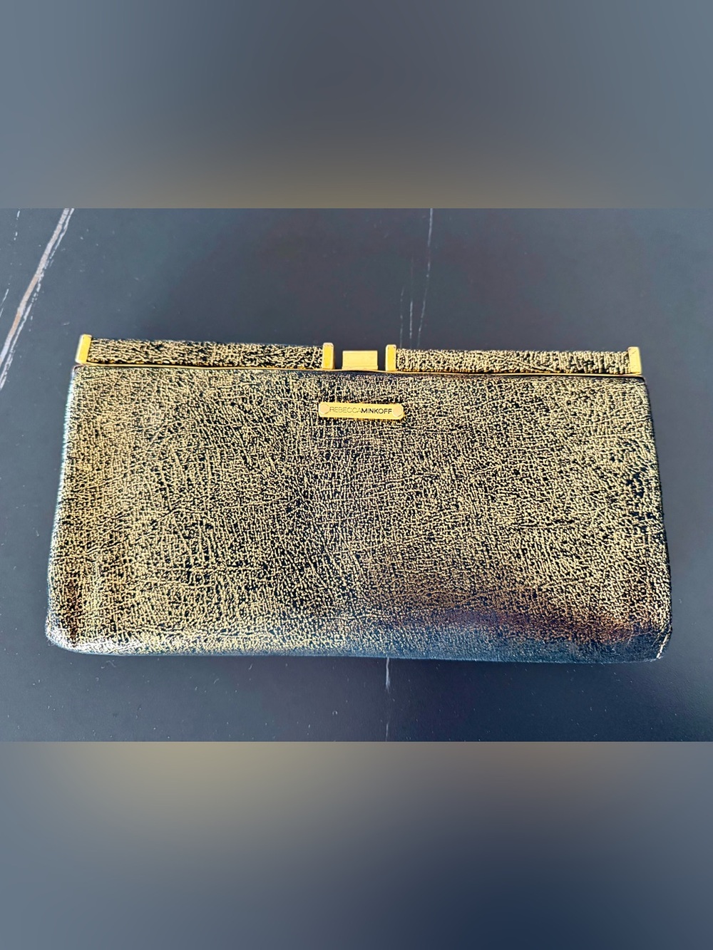 Rebecca Minkoff Gold Textured Metallic Clutch Purse - Dust Bag Included